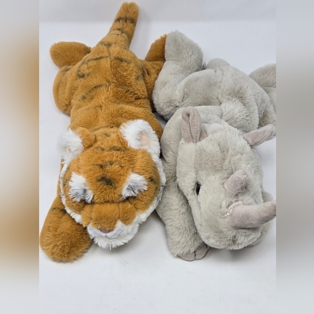 FAO SCHWARZ SET OF 2 PLUSH TOYS STUFFED ANIMAL TIGER & RHINO ADOPT A WILD PAL - Picture 2 of 14